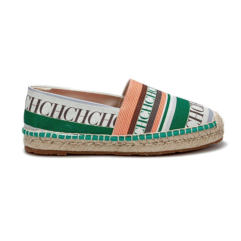 CHCH Women's Striped Letter Print Fisherman Loafers