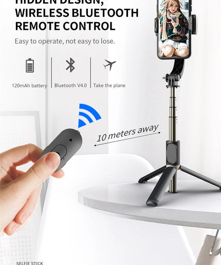 Roreta 2024 NEW Gimbal Stabilizer Selfie Stick Foldable Wireless Tripod with Bluetooth Shutter Monopod for IOS Android