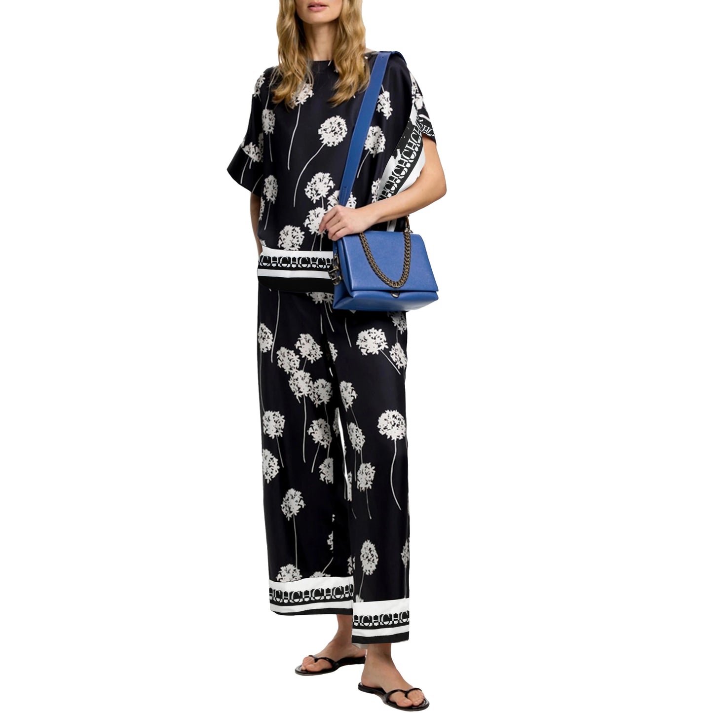 CH Retro‑Inspired Loose V‑Neck Shirt &amp; Wide‑Leg Pants Set