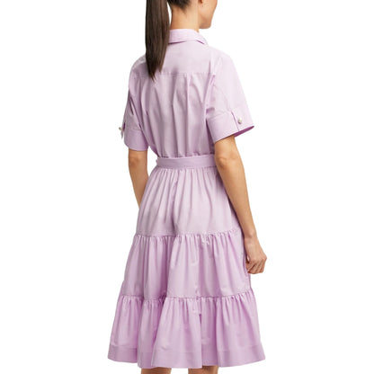 Women’s Short-Sleeve Lapel Bow-Belt A-Line Dress