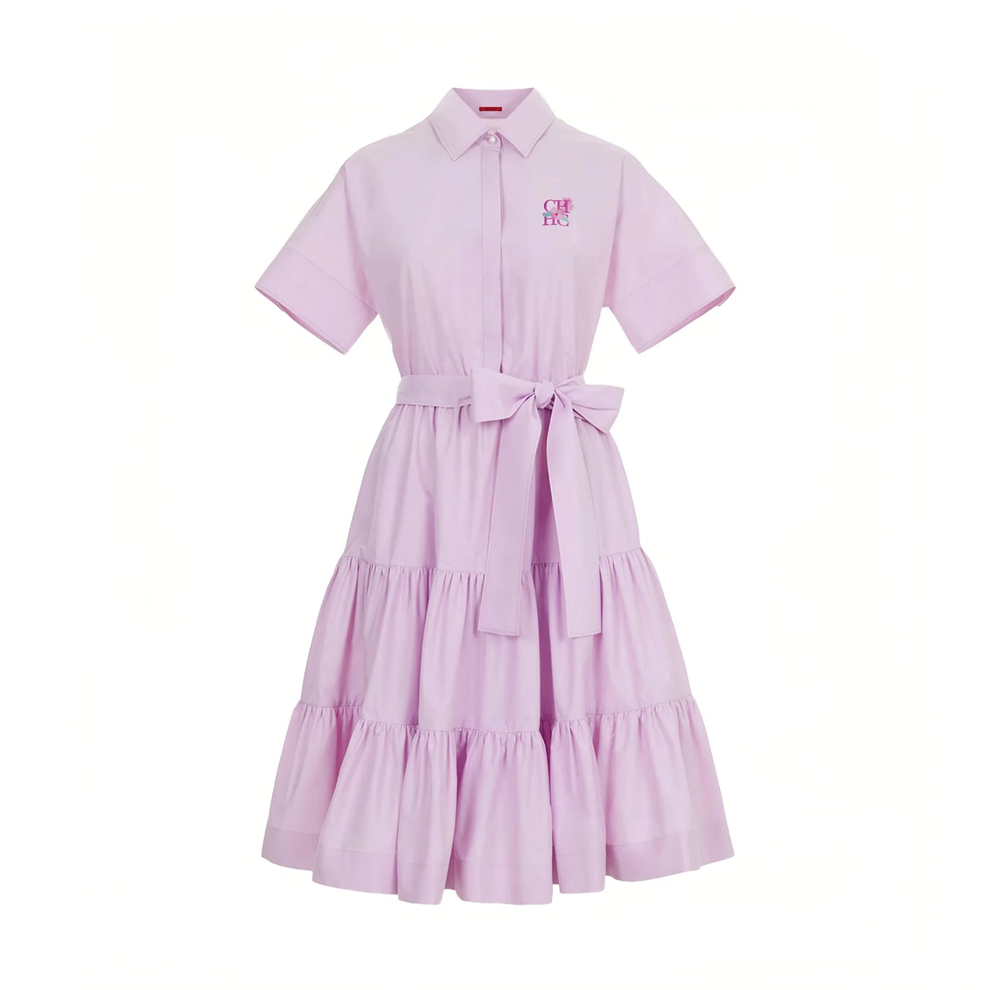 Women’s Short-Sleeve Lapel Bow-Belt A-Line Dress