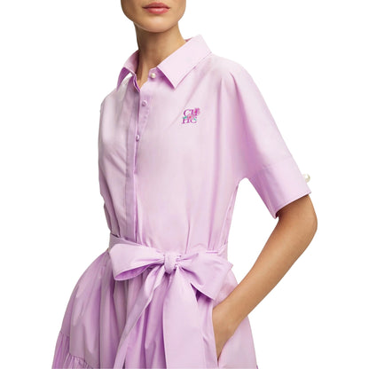 Women’s Short-Sleeve Lapel Bow-Belt A-Line Dress