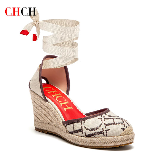 CHCH Women’s Espadrille Platform Wedge Sandals – 8 cm Heel