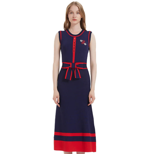 CHCH Women’s Sleeveless Navy Blue Knitted Maxi Dress