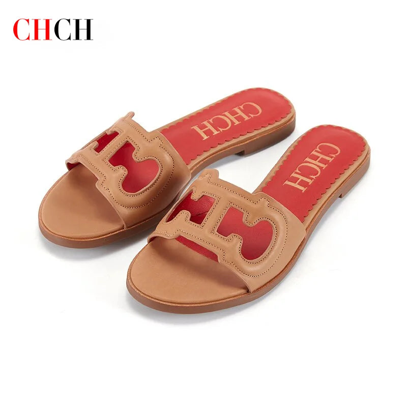 CHCH Women’s Simple Black Flat Slippers