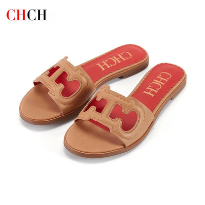 CHCH Women’s Simple Black Flat Slippers