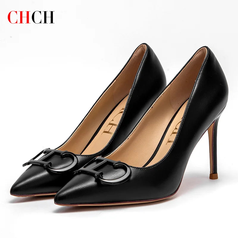 CHCH Women’s 9 cm Pointed Heels with Metal Buckle