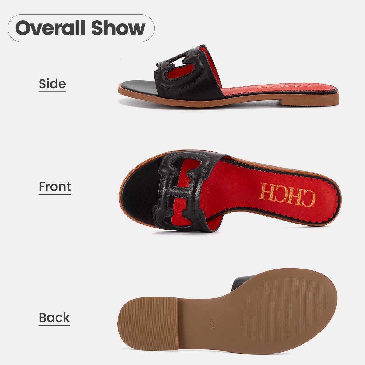 CHCH Women’s Simple Black Flat Slippers