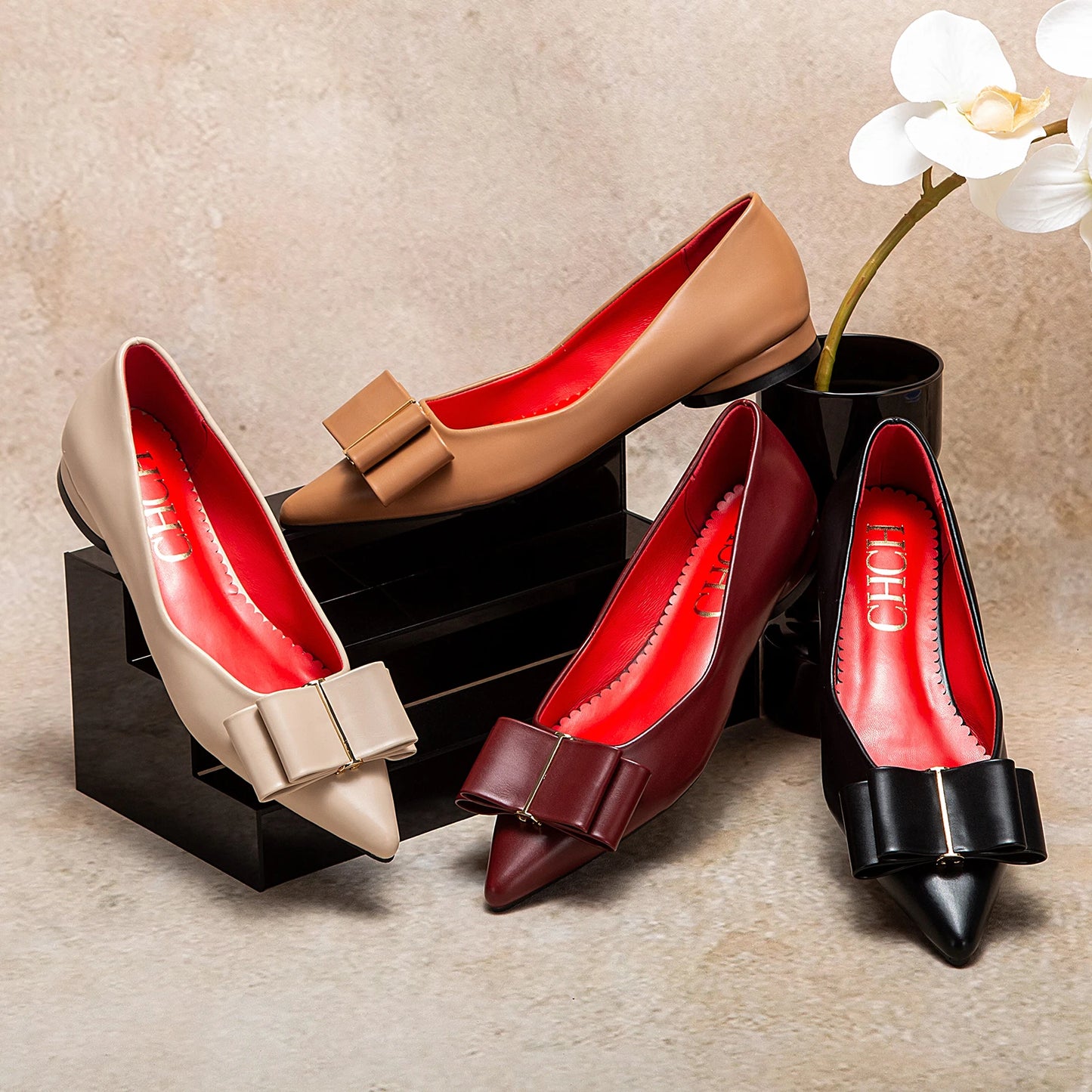 CHCH Women’s Black Pointed Bow Flats