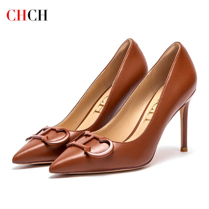 CHCH Women’s 9 cm Pointed Heels with Metal Buckle