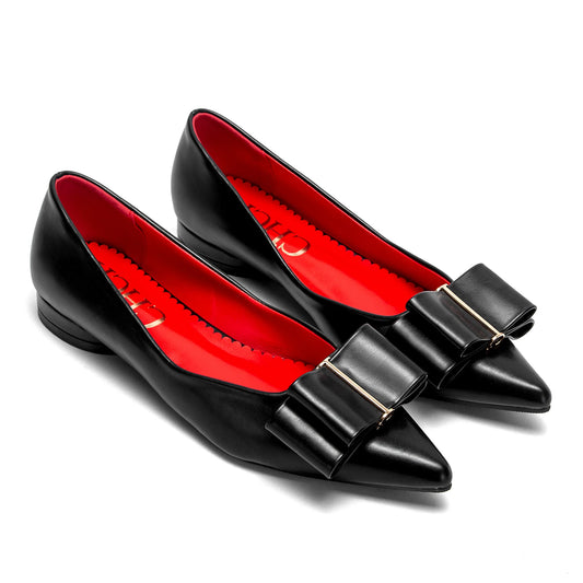 CHCH Women’s Black Pointed Bow Flats