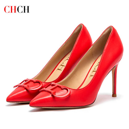 CHCH Women’s 9 cm Pointed Heels with Metal Buckle
