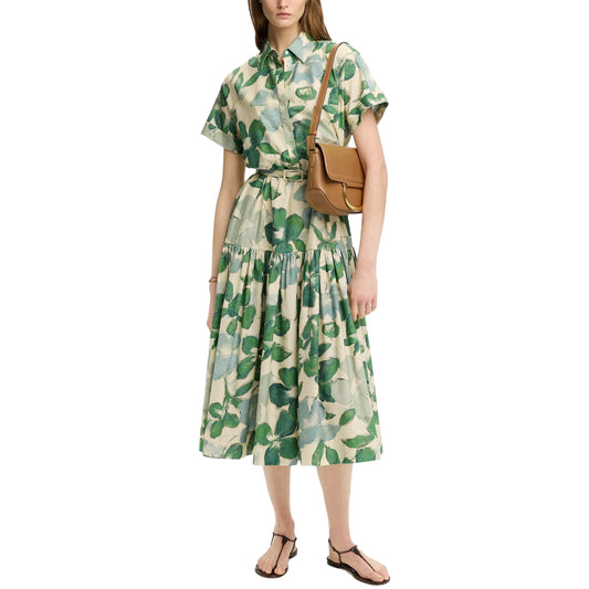 CHCH Women's Color-Block Midi Dress with Waist Cinching and Pockets