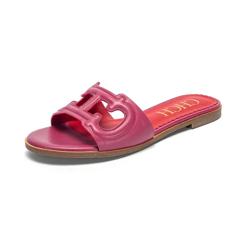 CHCH Women’s Simple Black Flat Slippers