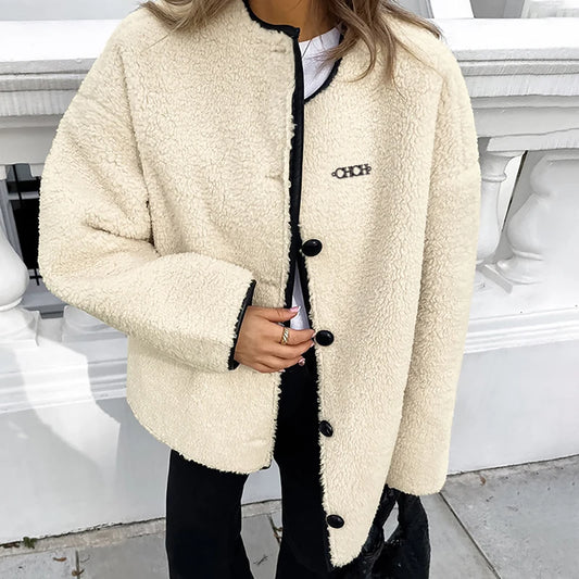 CHCH Women’s Lamb-Fleece Panel Commuter Coat