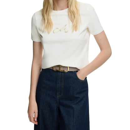 CHCH 2025 Women's Summer Beaded Cotton T-Shirt