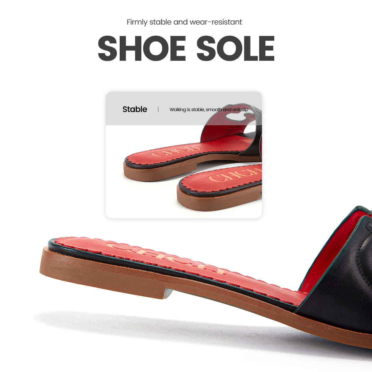 CHCH Women’s Simple Black Flat Slippers